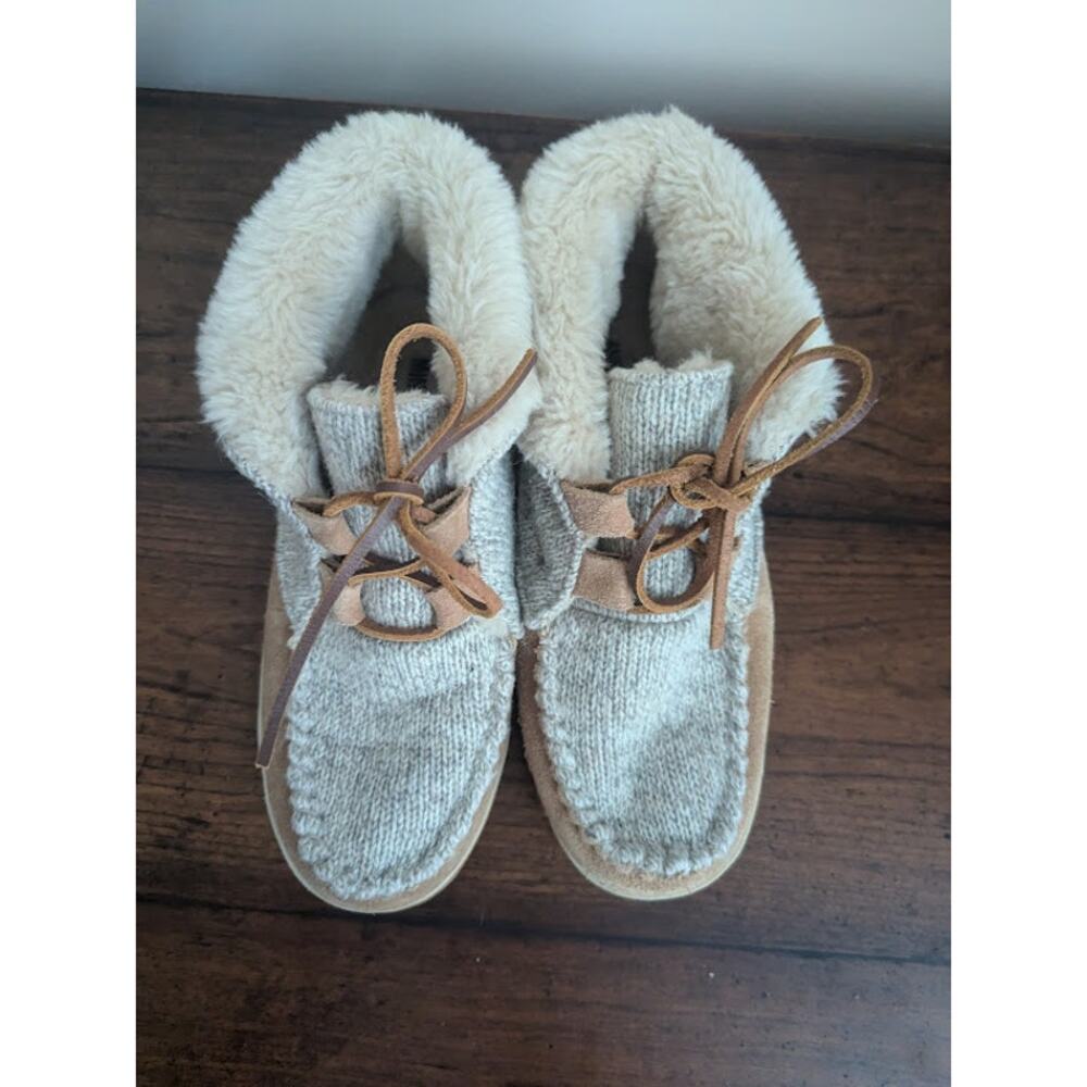 Minnetonka Womens Torrey Tan Knit Bootie Slippers Shoes 7